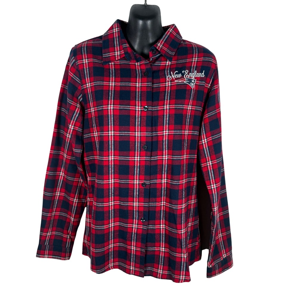 NFL Team Apparel New England Patriots Plaid Flannel Shirt Women M Gameday Fan